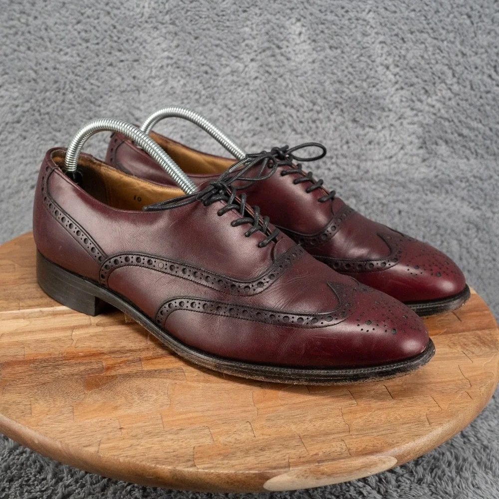 Burgundy JOHNSTON & MURPHY Wingtip Brogue Aristocraft Oxford Shoes 10 D/B